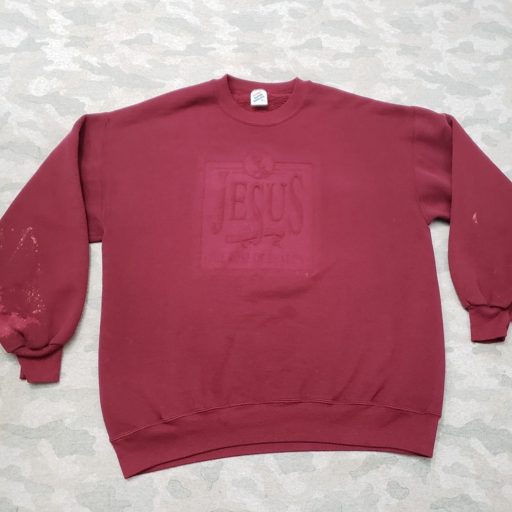 Vintage Religious Sweatshirt Mens XL Red Pullover Crew Neck Jesus Made In USA